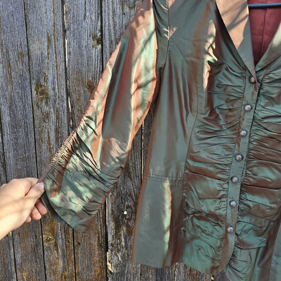 Women's Ruched Button-Up Jacket - Green - Picture 4 of 6